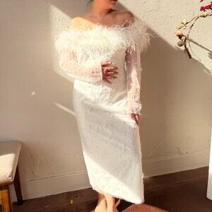 Untamed Petals - After Party Lana Dress - Beaded White Midi Reception Dress